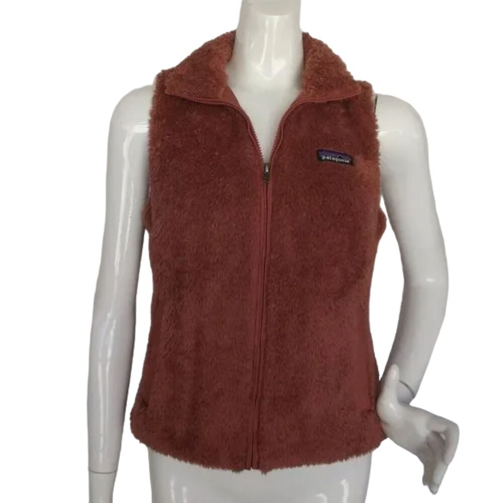 PATAGONIA Fleece Vest, S, Furry/Fleece Cedar/Rust, Zipper front, Stand up collar